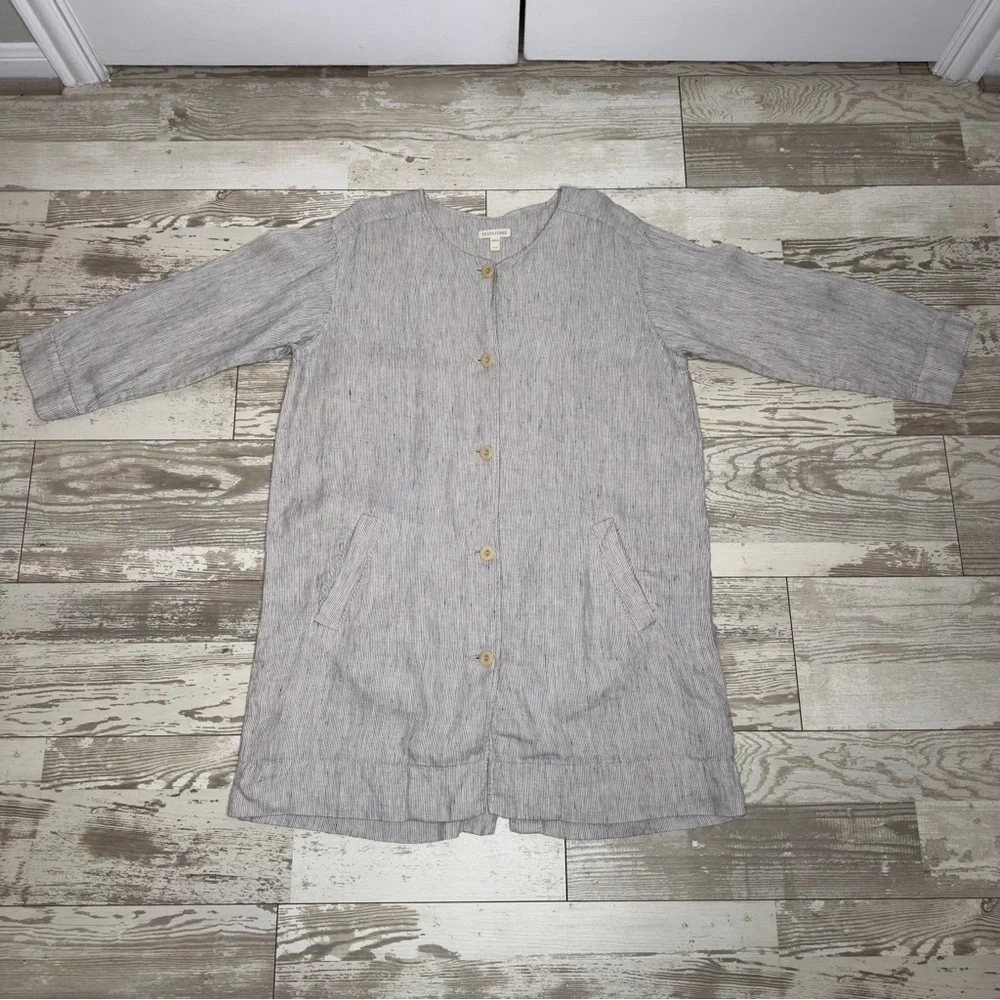 Eileen Fisher Organic Linen Button‎ Front Jacket Coat Women’s Medium